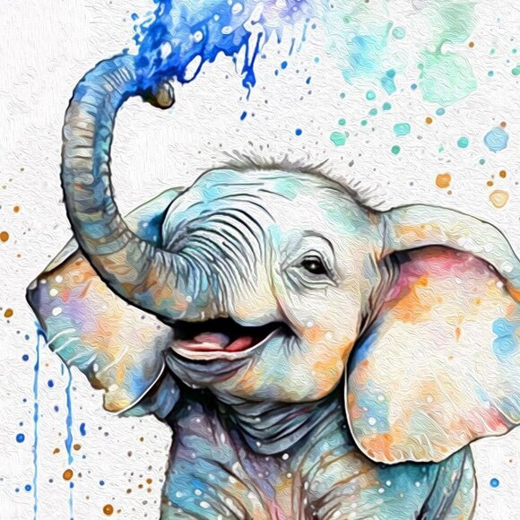 16x20 Baby Elephant‎ Watercolor Oil Painting Wall Art Poster - Picture 4 of 4